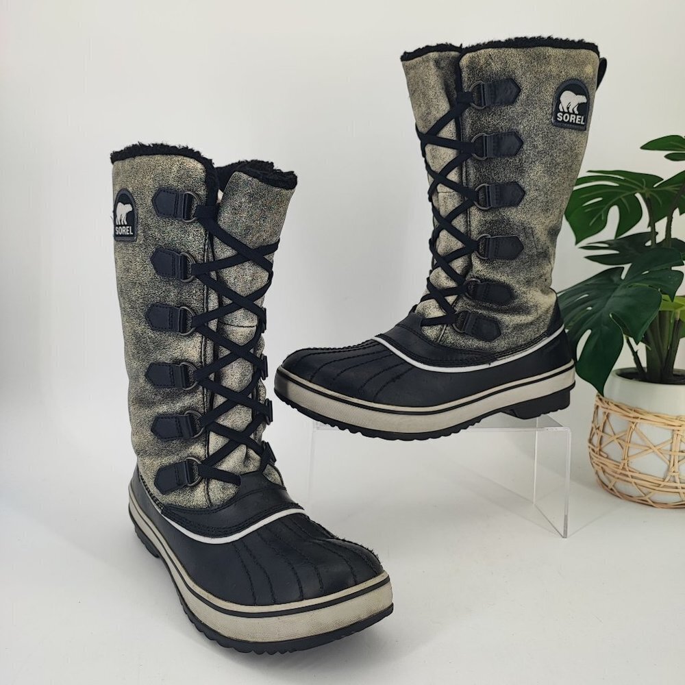Sorel Women's Gray Leather Faux Fur Boots Waterproof LL3200-010 Size 9